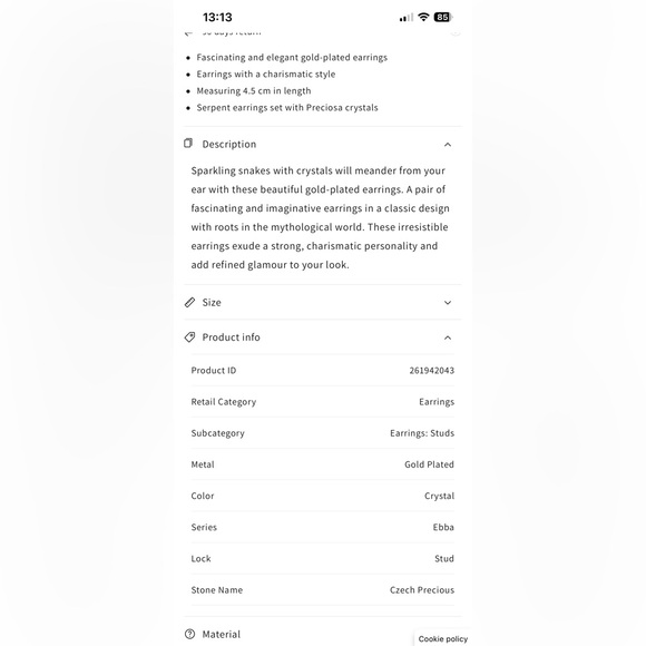 NEW 🐍Pilgrim 14kGold plated Crystal Swirl Drop stud Earrings Women Jewelry snake - Picture 4 of 6